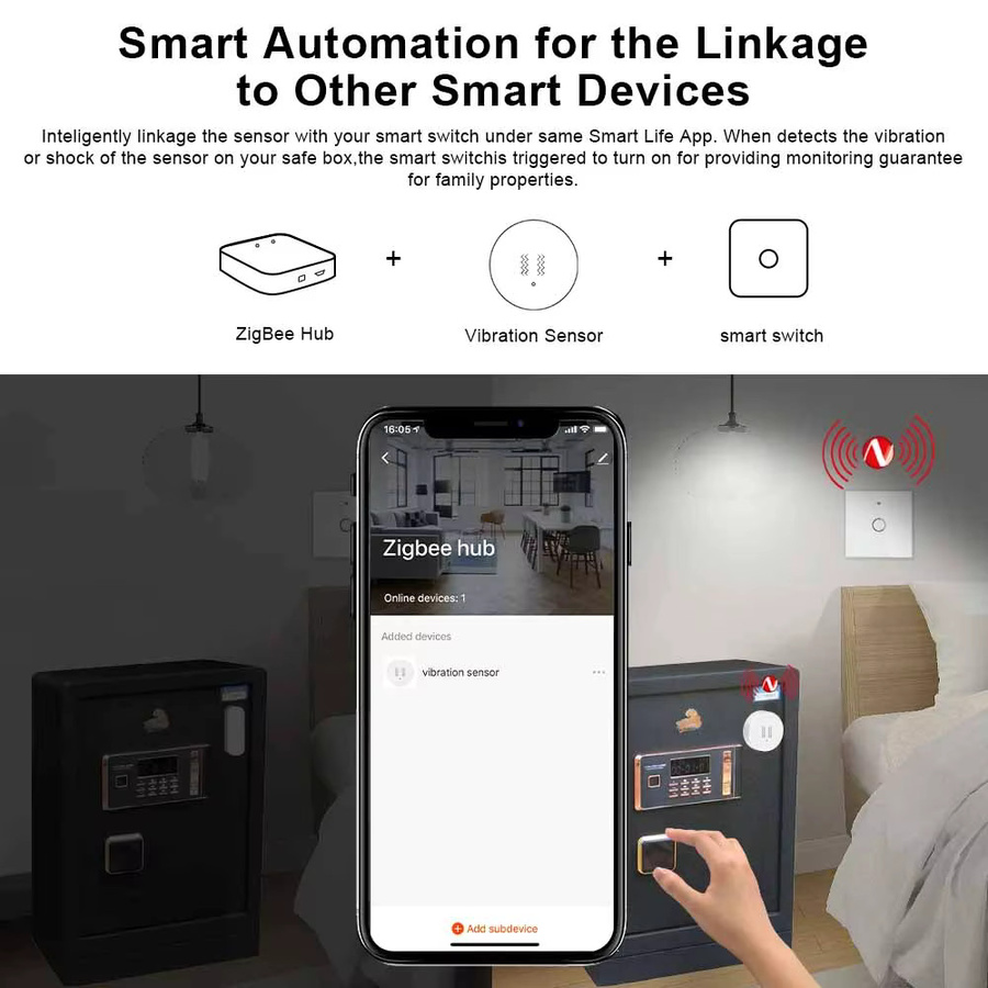 ONENUO Zigbee Vibrationssensor in Weiß für Tuya Smart Life App mit Echtzeit-Benachrichtigung und Schock-Alarm - Bild 3