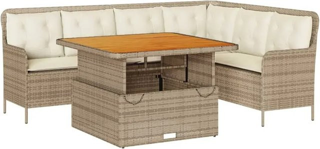 vidaXL Garten-Sofagarnitur aus Akazienholz und Polyrattan mit Kissen, Beige - Bild 1