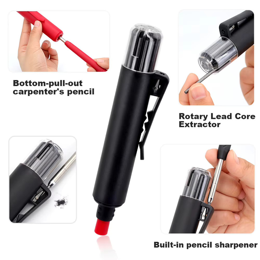 JOMPENS 3-in-1 Holzbearbeitungsstift Set in Rot mit 2,8 mm Ersatz-Bleistiftminen und drehbaren Kernen für präzise Markierungen in tiefen Löchern - Bild 2