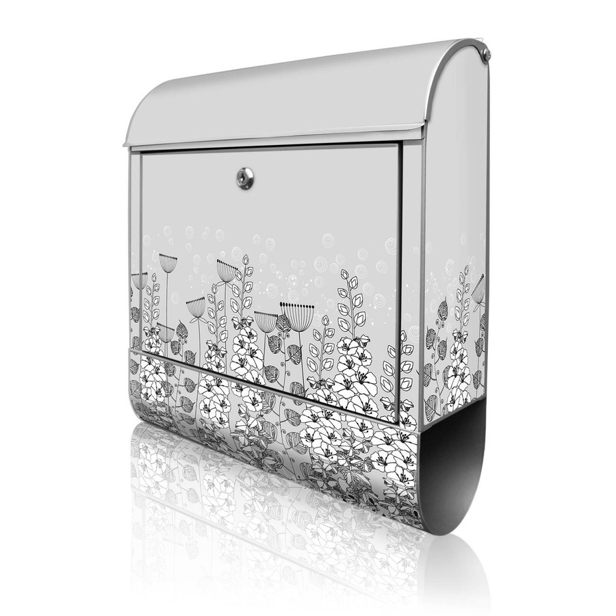 banjado Design Briefkasten aus Stahl in Silber mit Motiv Wegesrand und Zeitungsfach, B/T/H: 38 x 13 x 47 cm - Bild 1