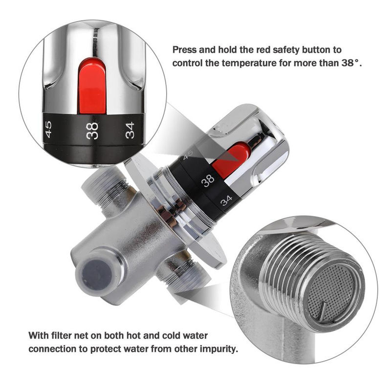 Meterk Thermostat-Mischventil aus Messing in Chrom Silber für die Wandmontage mit Sicherheitsstopp - Bild 2