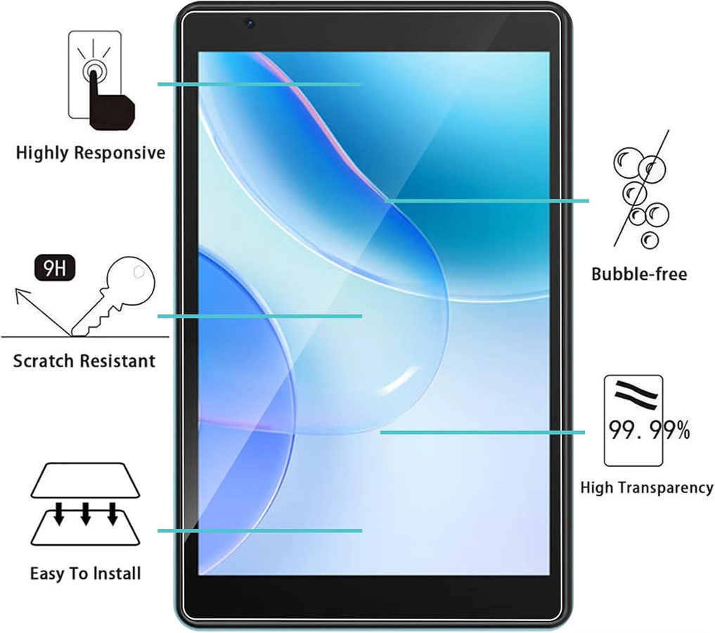 Blackview Displayschutzfolie aus gehärtetem Glas für Tab 5 und Tab 50 WiFi, 8,0 Zoll, 9H kratzfest, HD klar und anti-fingerabdruckbehaftet - Bild 2