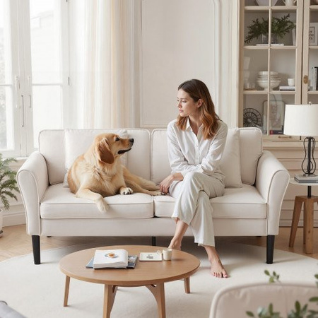 VEVOR Loveseat Sofa mit zwei Sitzen aus Cord und Samt in Weiß, modernes kleines Sofa mit gewundener Federung und weichen Kissen, Breite: 176 cm