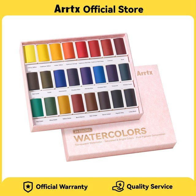 Arrtx Aquarellfarben-Set mit 24 Vollfärbepfännchen in Multicolour, lichtbeständig und ungiftig für Skizzen und Illustrationen - Bild 1
