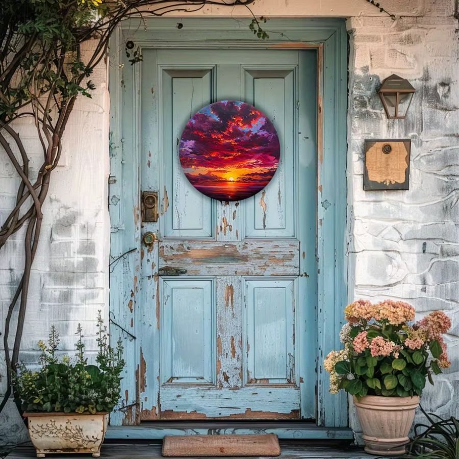 Potdemiel Solarbetriebene Metallwandkunst Sonnenuntergang mit Berg- und Wasserszene in Multicolor - Bild 3