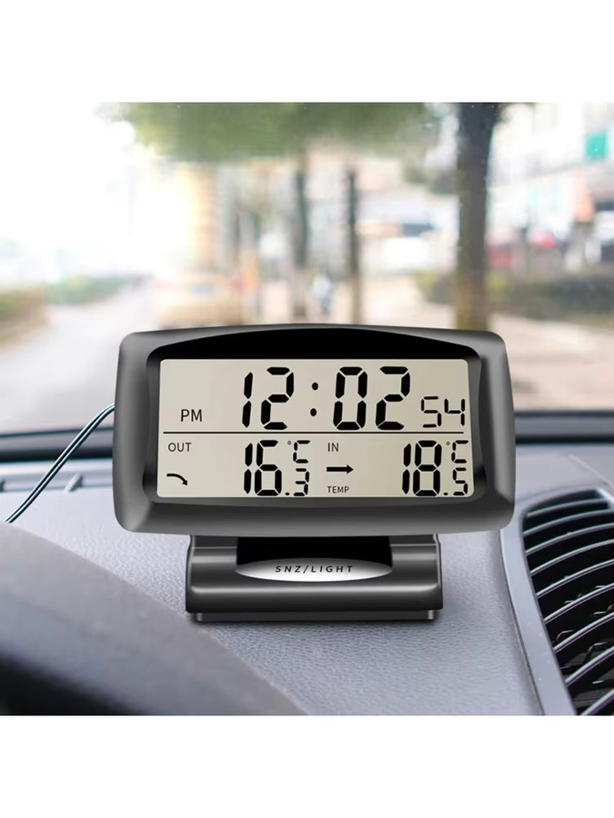 KKMOON 2-in-1 Auto-Uhr und digitales Thermometer mit hintergrundbeleuchtetem LCD-Display in Schwarz - Bild 5