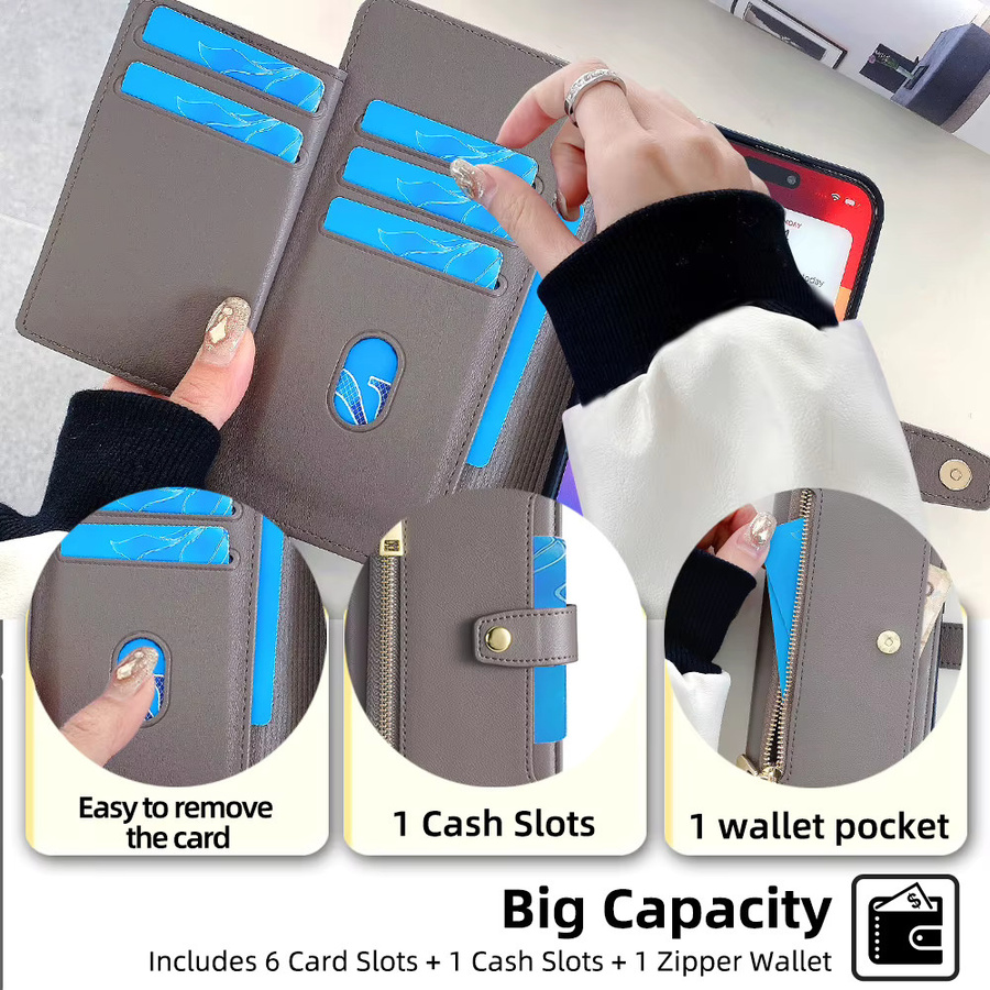 Reißverschluss Brieftasche Crossbody Flip Case für Honor Magic 6 Pro Lite, Honor 90 GT, Honor X6a, X7b, X8b, X9b mit langem und kurzem Riemen in Blau - Bild 3
