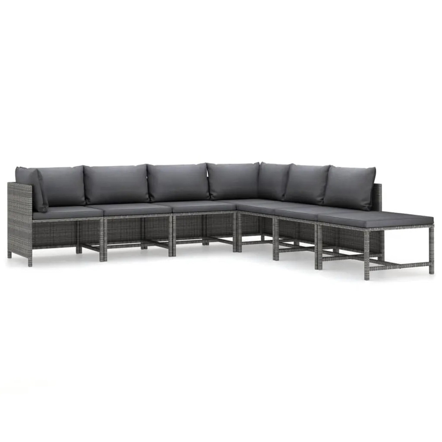 vidaXL 7-tlg. Garten-Lounge-Set in L-Form aus PE-Rattan und pulverbeschichtetem Stahl in Grau mit Polsterkissen - Bild 2