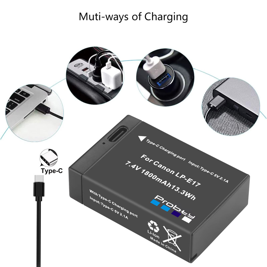 LP-E17 Ersatzakku mit USB-C Schnellladung für Canon M6 II M5 M3 77D T6i 750D T6s 760D T7i 800D T8i 850D in Schwarz - Bild 3
