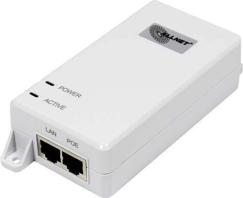 Allnet ALL0488v6 PoE Injektor in Weiß mit 10/100/1000 MBit/s, IEEE 802.3af (12.95 W) und IEEE 802.3at (25.5 W) - Bild 1