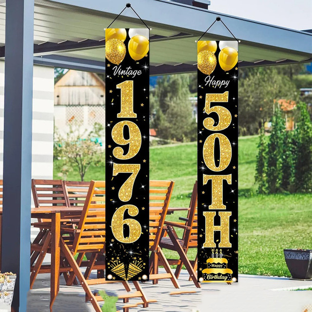 OURFETE Geburtstagsvorhänge zum 50. Geburtstag in Schwarz-Gold für Innen- und Außendekorationen - Bild 1