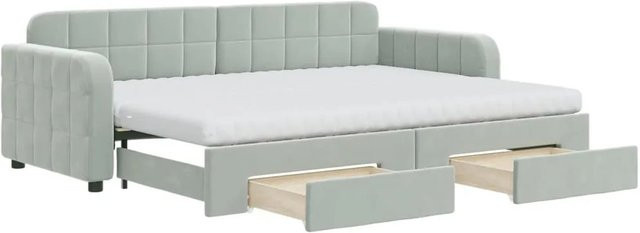 vidaXL Tagesbett ausziehbar mit Schubladen in Hellgrau aus Samt, B/T/H: 80 x 200 x 71 cm - Bild 1