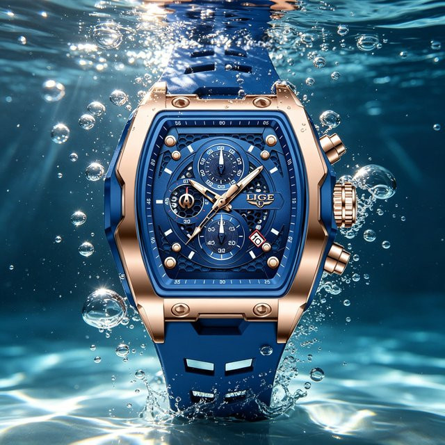 LIGE Armbanduhr, Chronograph, Quarz, Silikon, Blau, Herren - Bild 1