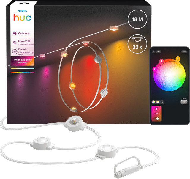 Philips Hue Ambiance Festavia Permanent LED Lichterkette, 18 Meter, Multicolour, dimmbar, mit Bluetooth und Kompatibilität für Google Assistant, Apple HomeKit und Alexa - Bild 1