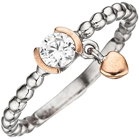 Colfem Ring Kugel, 925 Sterling Silber, bicolor, 1 Zirkonia, Damen, Größe 54 - Bild 1