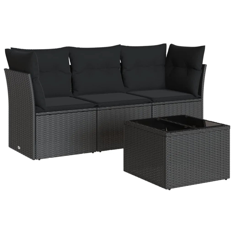 vidaXL 4-tlg Garten-Sofagarnitur in L-Form mit Polsterkissen und Couchtisch, Schwarz, Poly Rattan und Metall - Bild 2