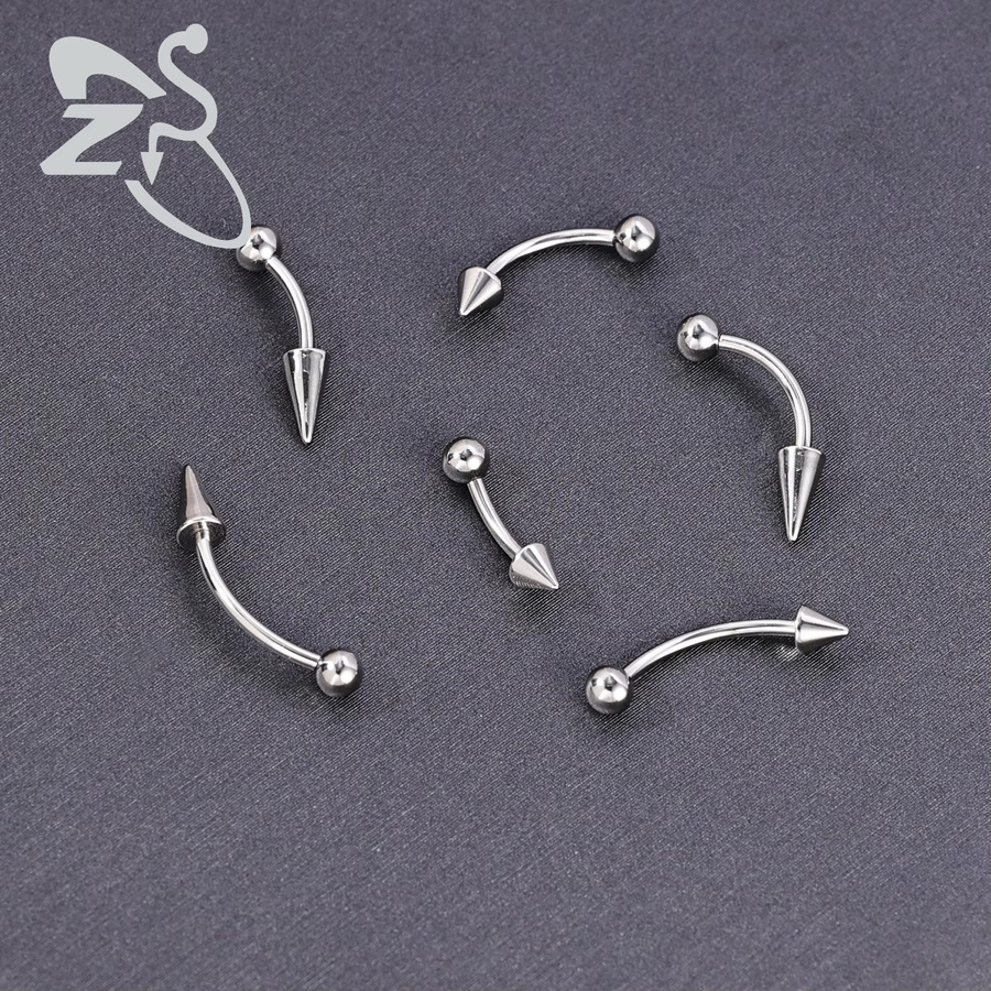 ZS Spike Curved Barbell Augenbrauenring, Edelstahl, Silber, Unisex - Bild 3