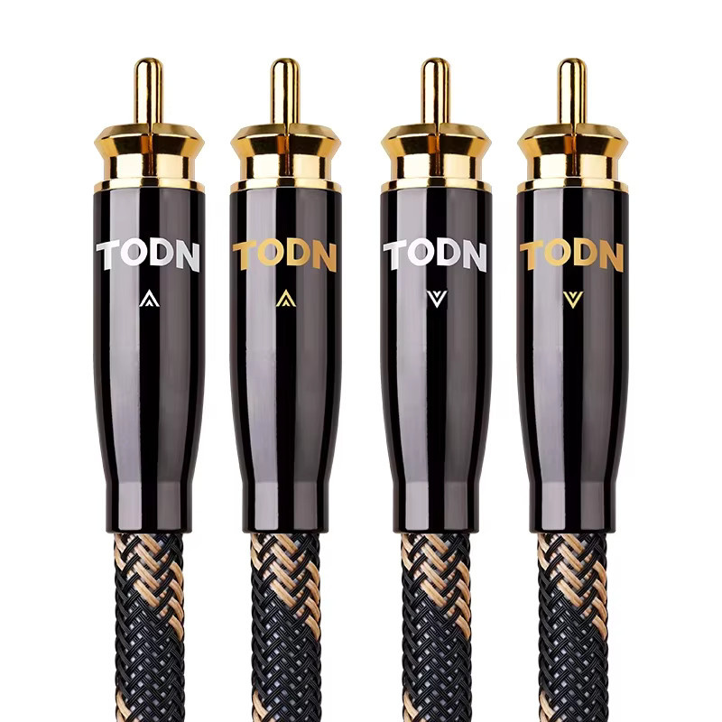 TODN 2RCA-zu-2RCA-Steckerkabel mit vergoldeten Steckern in Schwarz-Gold für Verstärker, DAC und Auto-Mixer - Bild 1