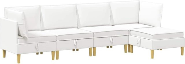 vidaXL Wohnzimmergarnitur in L-Form aus weißem Stoff mit Ecksofas, Mittelsitzen, Hocker und Kissen - Bild 1