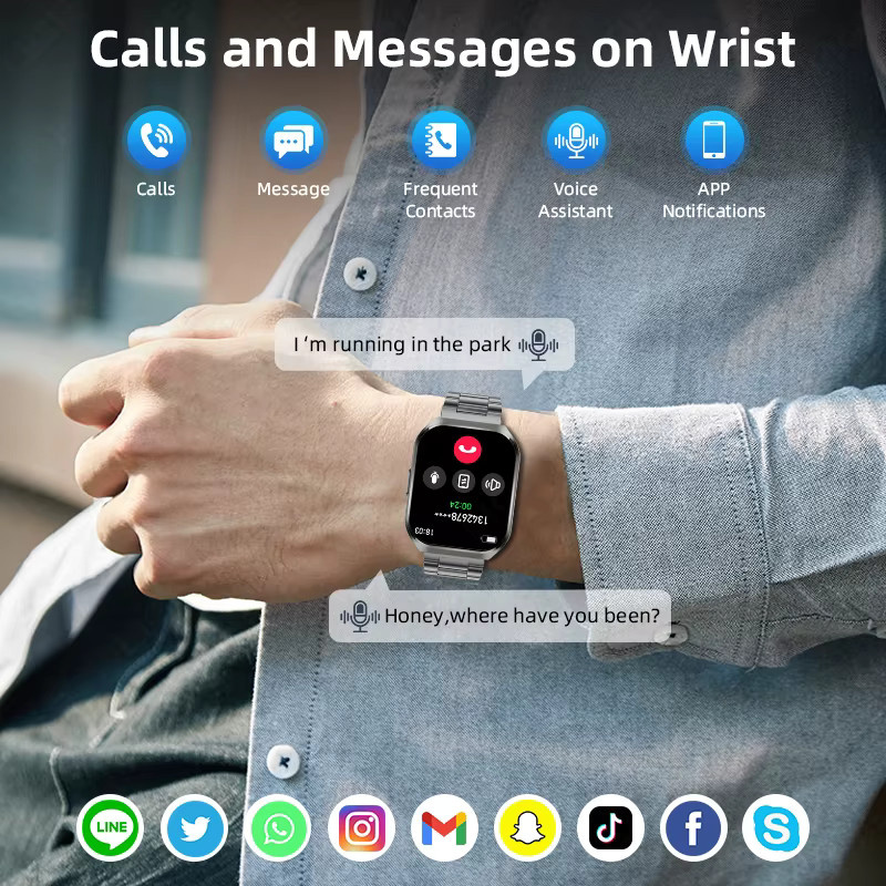 LIGE Smartwatch in Silber mit 1,83 Zoll HD-Display, IP68 wasserdicht, Bluetooth-Anrufe und 1000mAh Akku für Herren - Bild 2