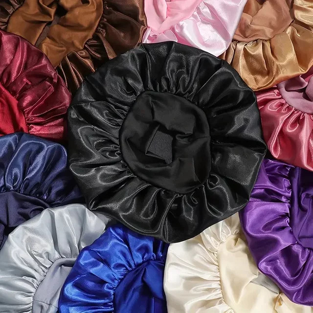 Satin Haarpflege-Bonnet, Unisex, mit breiter Krempe - Bild 1