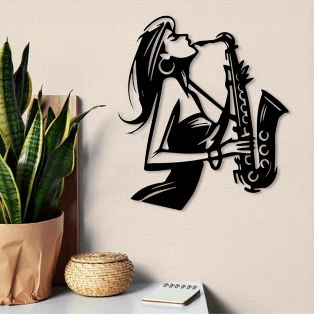 CIFBUY Vintage Jazz-Saxophon Wandkunst aus Metall in Schwarz - Bild 1
