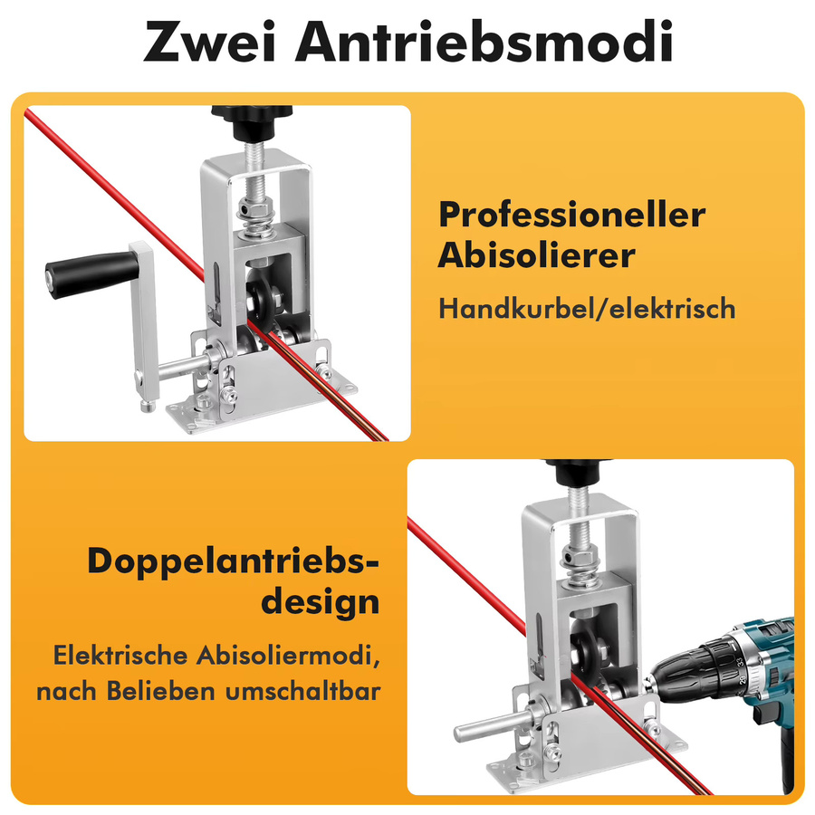 Tragbarer manueller Kabelabisolierer für 1-25mm mit Handkurbel und Elektrobohrer in Silber - Bild 2