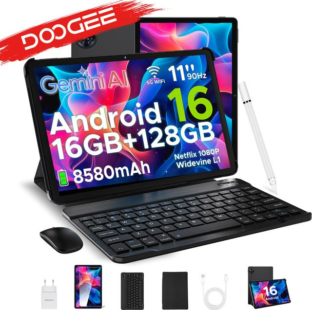 DOOGEE U11 Tablet Schwarz mit Android 16, 11 Zoll 90Hz Display, 4 GB RAM, 128 GB ROM und 8580 mAh Akku - Bild 1
