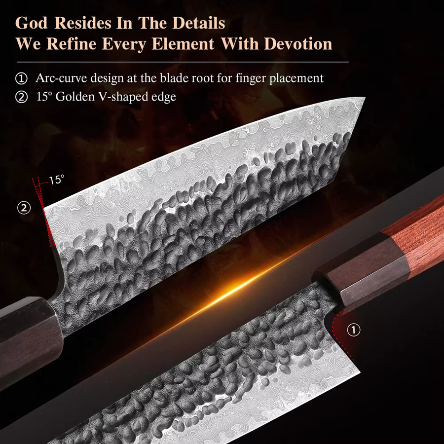 YIZEMA Bunka Kochmesser aus Damaszener Stahl mit Holzgriff, 15,24 cm Japanisches Profi-Küchenmesser für Fleisch und Gemüse - Bild 4