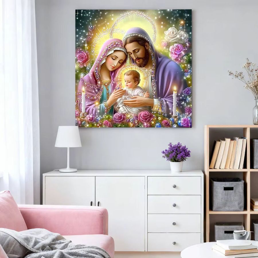 HUACAN Diamantmalerei Jesus und Jungfrau Maria als religiöses Mosaik-Porträt zur Wandmontage, Full Round, 20 x 20 cm - Bild 3