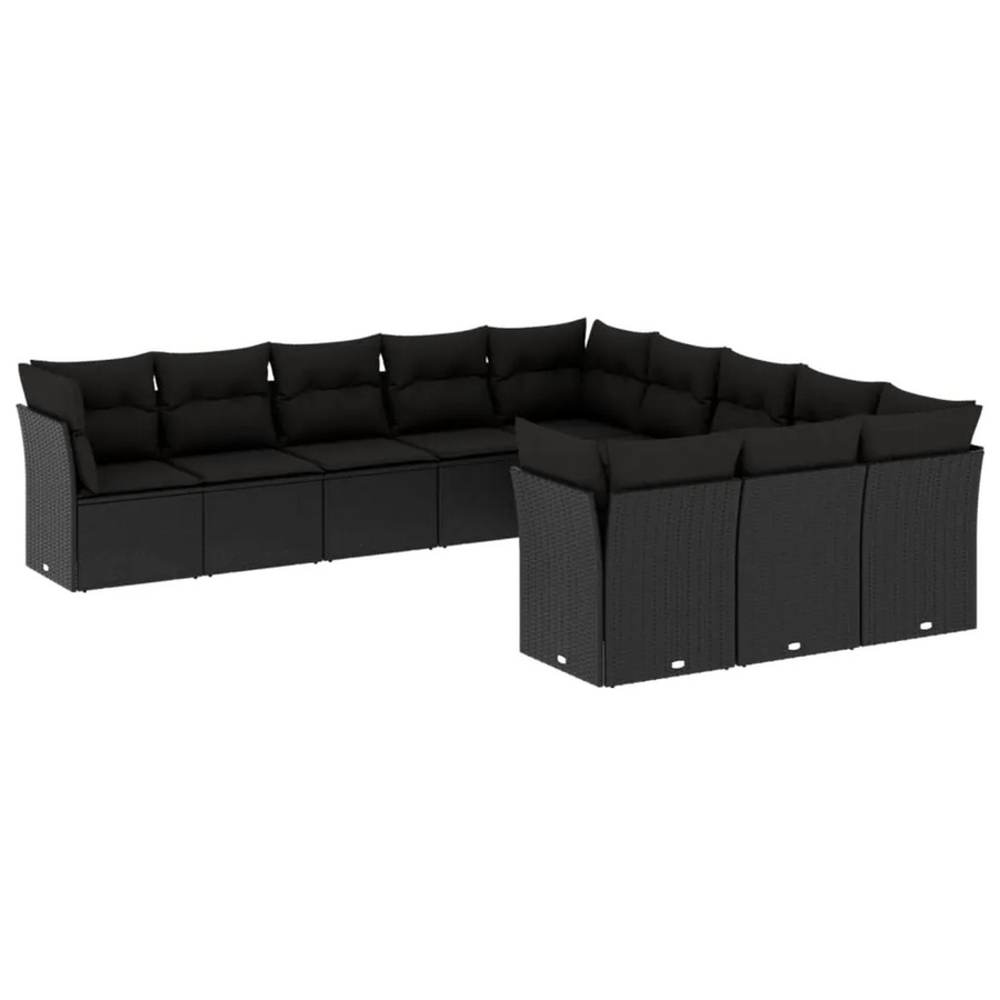 vidaXL 11-tlg. Garten-Sofagarnitur in L-Form aus Poly-Rattan mit Kissen und Stauraum, Schwarz - Bild 2