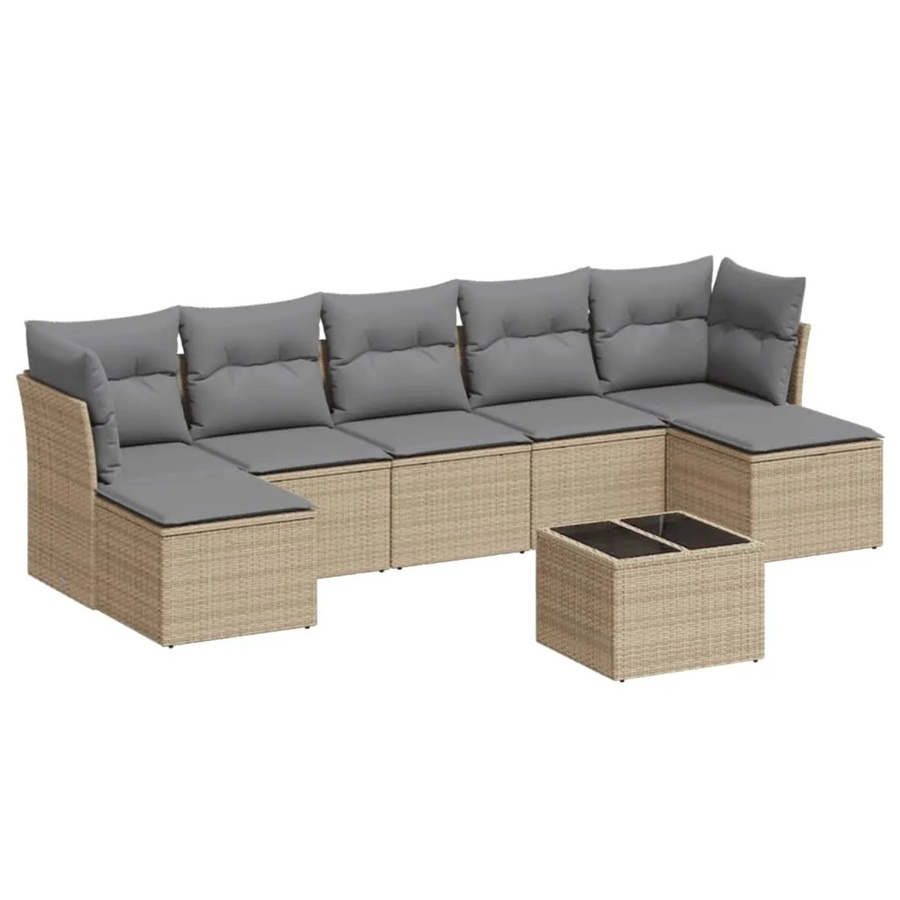 vidaXL 8-tlg Garten-Sofagarnitur aus Poly-Rattan mit Kissen in Beige - Bild 2