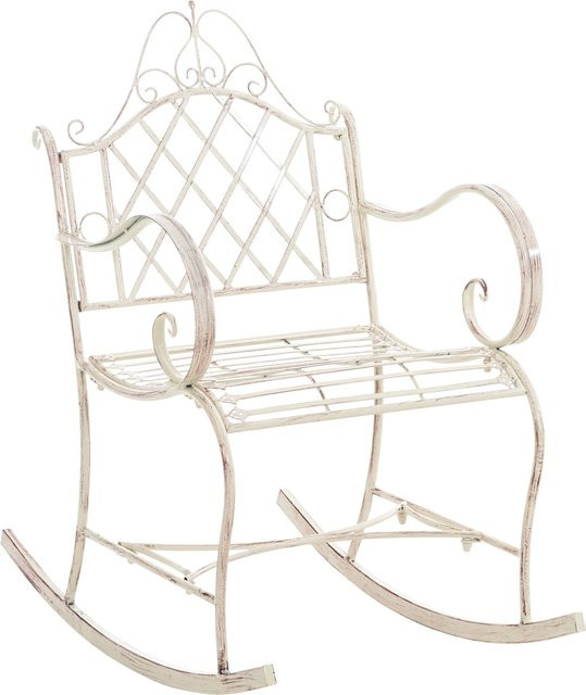 TPFLiving Schaukelstuhl Anzar aus massivem Eisen in Antik-Creme mit geometrischem Design für Garten, Balkon und Terrasse - Bild 1