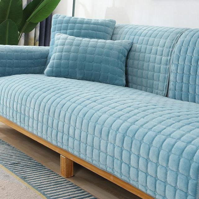 Anti-Rutsch Samt-Sofabezug aus Flanell-Plüsch in Blau, B/T: 90 x 70 cm - Bild 1