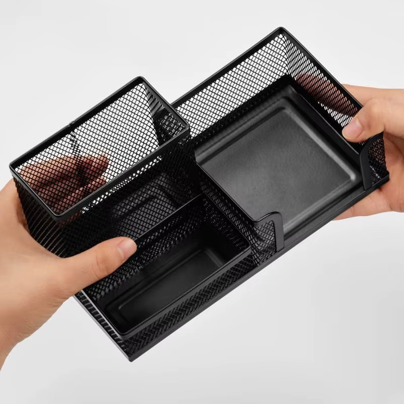 GJCUTE Schreibtisch-Organizer aus Metall in Schwarz mit 3 Fächern und Mesh-Design - Bild 2