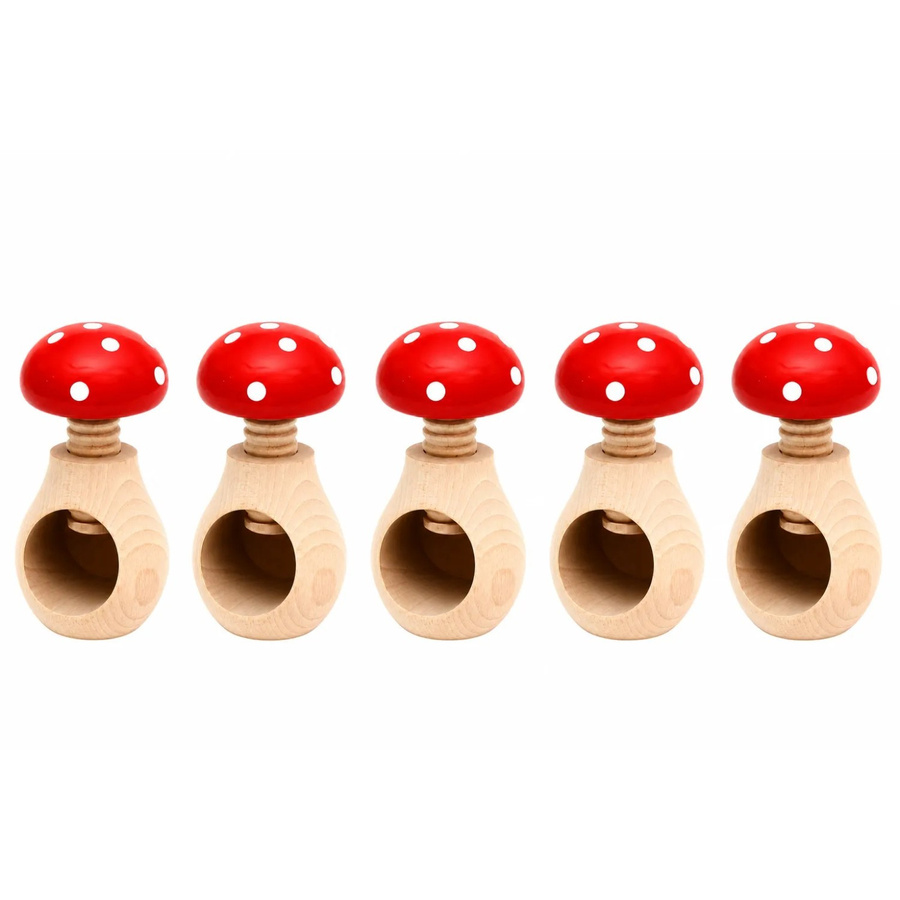 5er Set handgemachte Nussknacker Fliegenpilz von Dekohelden24 in Rot, B/T/H: 6 x 6 x 10 cm - Bild 2