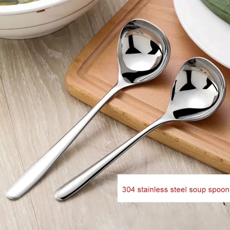 VIE LENTE Suppenlöffel aus Edelstahl in Silber, großer chinesischer Servierlöffel mit langem Griff und poliertem Finish - Bild 3