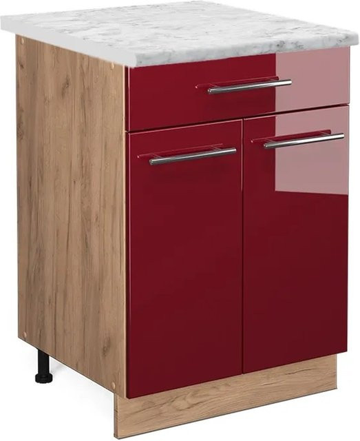Vicco Küchenunterschrank Fame-Line Bordeaux Hochglanz in Eiche mit Schublade und Soft-Close-Türen, B/T/H: 60 x 29,53 x 82 cm - Bild 1