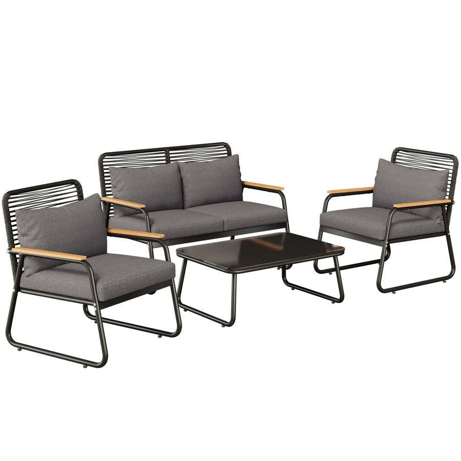 okwish Garten-Lounge-Set für 4 Personen in Dunkelgrau mit verstellbaren Beinen und Eisenrahmen - Bild 2