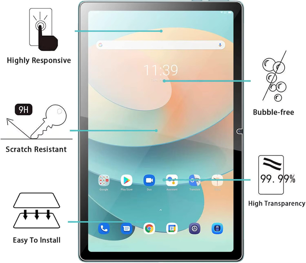 Blackview Tablet-Displayschutzfolie aus gehärtetem Glas für Tab 11, 11 SE und 11 WiFi, 10,36 Zoll, HD Clear, transparent - Bild 2