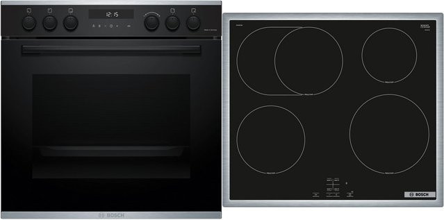 Bosch Herdset mit Induktionskochfeld HEG278AB4 und NIF64RCB5E in Schwarz und Edelstahl - Bild 1