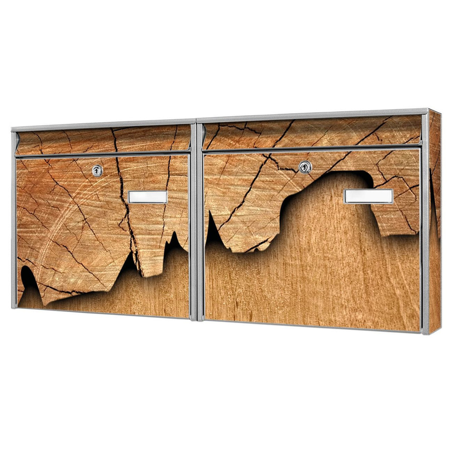 banjado Burg Wächter Briefkastenanlage für Mehrfamilienhäuser, silber und braun, verzinkt und lackiert, mit Holzmotiv, H x B x T: 72,5 x 32,2 x 10 cm - Bild 1