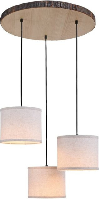 Just Light Pendelleuchte BARK in Weiß und Natur Holz mit Eisen und Stoff, E27, Höhe: 120 cm, Durchmesser: 52 cm - Bild 1