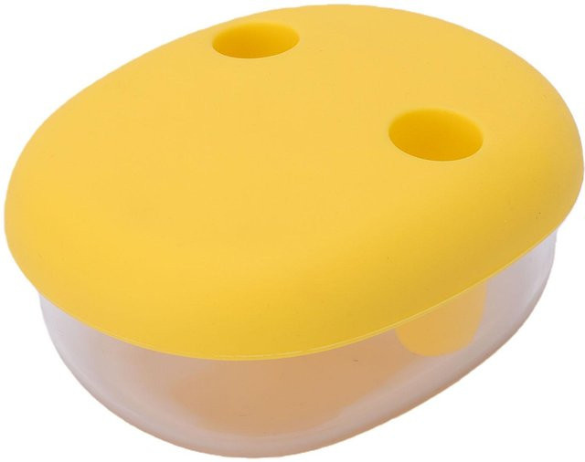 Auslaufsichere 2-in-1 Snackbox mit integriertem Silikon-Fingerling in Gelb aus ABS-Kunststoff und Silikon - Bild 1