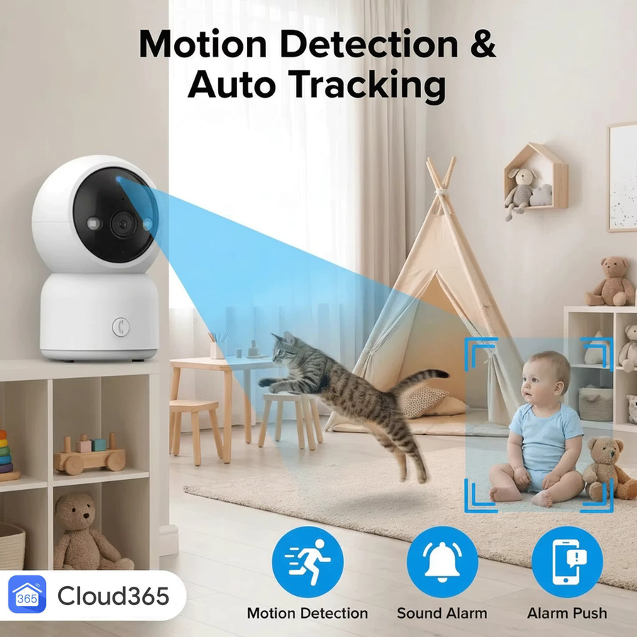 NINIVISION 5MP Video-PTZ-Kamera in Weiß mit Ein-Klick-Anruftaste, automatischer Verfolgung und Farbnachtsicht für Heimsicherheit und Babymonitor - Bild 2