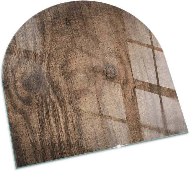 Tulup Glasplatte für Kamin mit natürlichem Holzmuster in Braun, Halbkreis, B: 100 cm x T: 100 cm - Bild 1