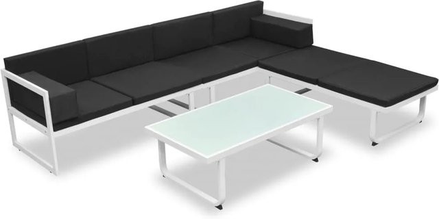 vidaXL 4-tlg Garten-Lounge-Set in L-Form aus pulverbeschichtetem Aluminium mit Textilene und wetterfesten Auflagen in Schwarz - Bild 1