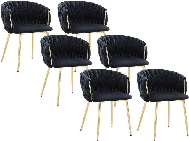 Vente-unique Stuhl Elegano in Schwarz aus Samt und Metall im Art Deco Design, Höhe: 57 cm - Bild 1