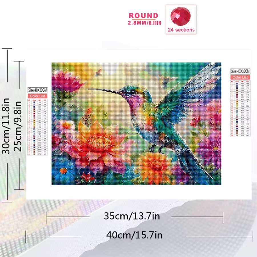Momoart DIY Diamant-Stickerei Vogel und Blumen als Wandkunst aus Acryl, Multicolour, B/H: 20 x 20 cm - Bild 2
