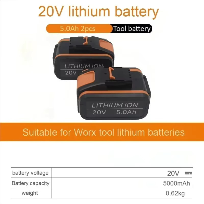 Worx Ersatz Li-Ion Akku 20V für Akku-Bohrschrauber und Elektrowerkzeuge, Schwarz - Bild 2